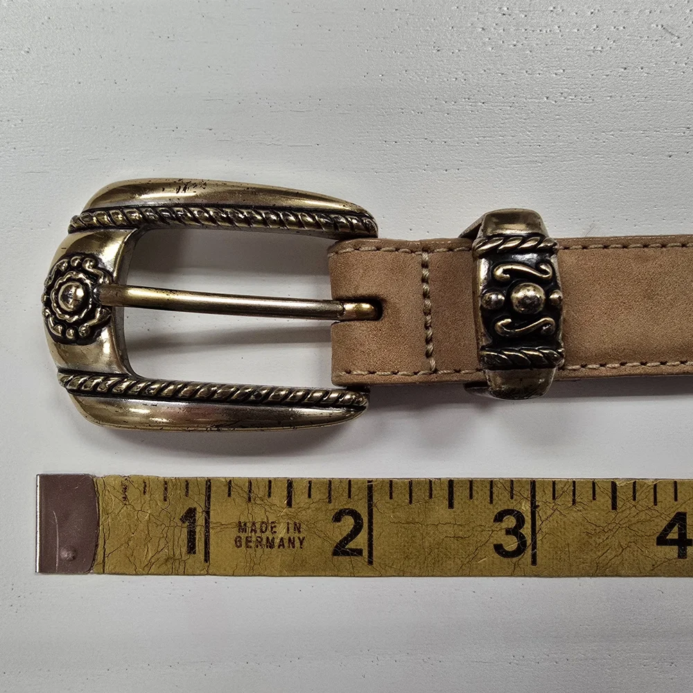 Brighton Beige Leather Belt with Ornate Gold-Tone Buckle - Picture 7 of 9